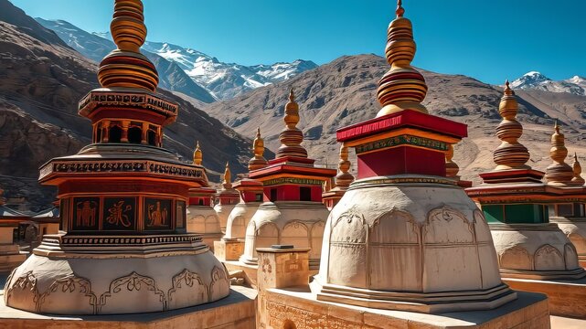 "Vibrant Takthok Monastery Stupas