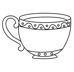 Cute cartoon hand drawn vector tea cup coloring page.