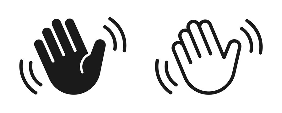 Waving hand icon set. Hand hello, bye hand, welcome, goodbye, gesture - stock vector.