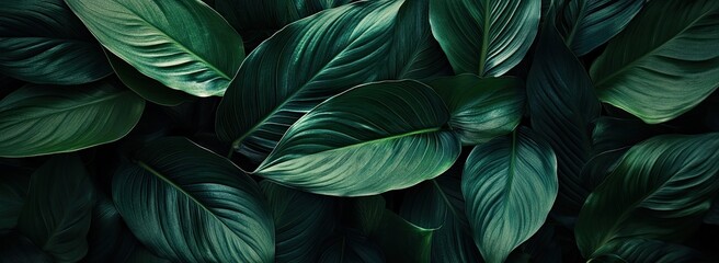 Lush tropical foliage of dark green slipperflower leaves creating immersive jungle atmosphere, ideal for interior design branding and eco-conscious advertising campaigns.