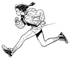 Fototapeta premium PNG Outline sketching illustration of a woman running drawing cartoon determination.