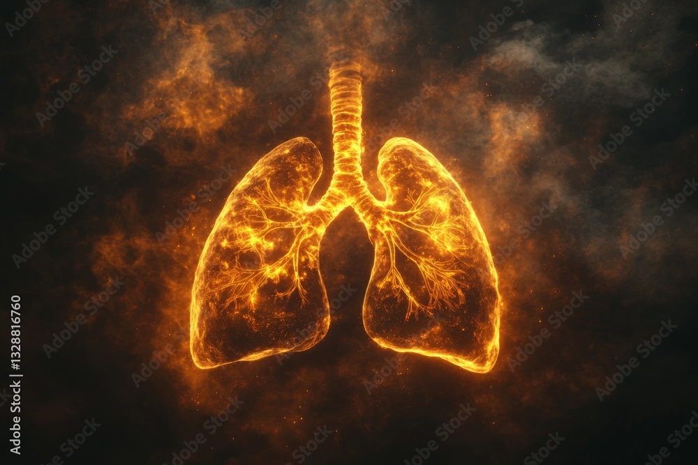 Aufkleber Lungs illuminated by fiery patterns glowing in an abstract dark background during a creative art concept presentation
