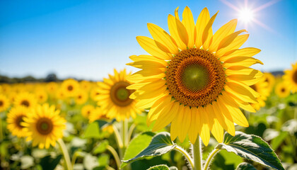 Obraz premium Vibrant sunflower basking in sunlight in a field, natural beauty