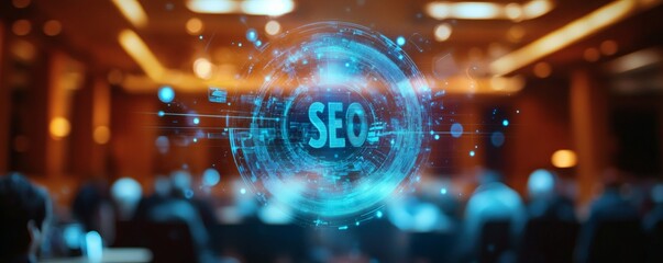 Fototapeta premium Digital illustration showing search engine optimization concept in presentation