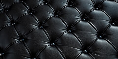 Naklejka premium Velvet-smooth, glossy black leather upholstery adorned with intricately arranged, glossy buttons, showcasing its sophisticated, textured elegance