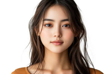 Woman with long hair on a transparent backdrop