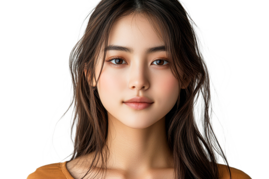 Woman with long hair on a transparent backdrop