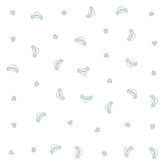 a pattern of small hearts and a bunny