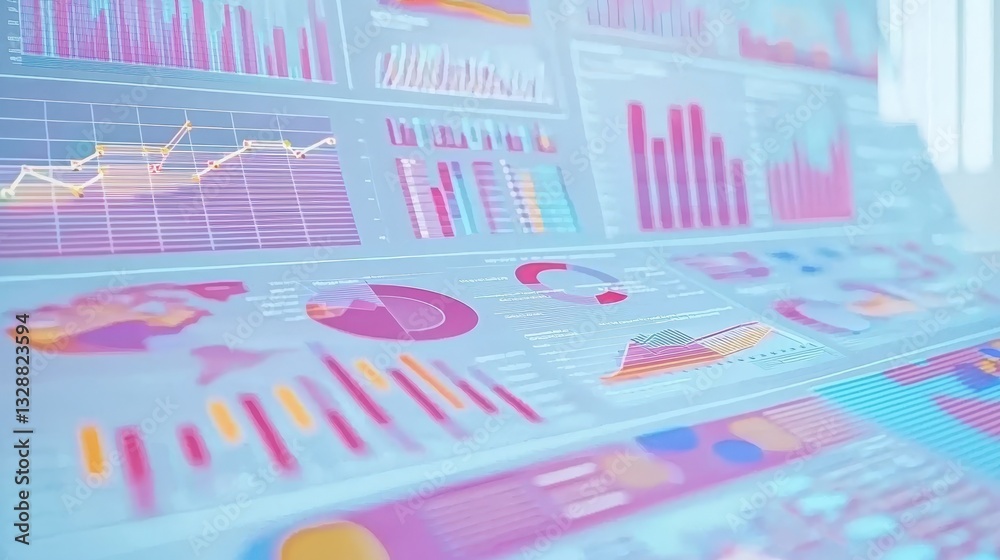 Poster colorful data visualization with graphs and charts for analysis