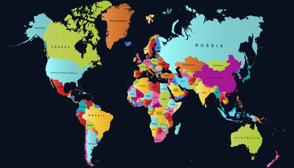 World map. Color modern vector map. Silhouette map.