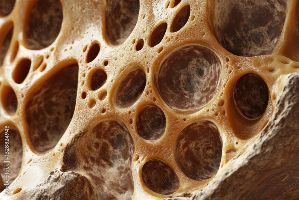 Poster textured surface featuring irregular bubbles in a natural material under close-up examination