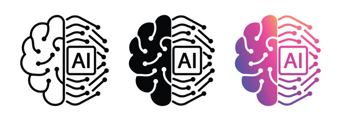 ai icon with brain symbol. artificial intelligence logo for app, ui, website. transparent png and vector illustration.