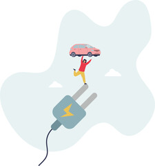 Sustainable transport concept .showing benefits of electric transportation.electric car and charging.flat character life .