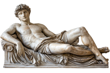 Classical sculpture of a reclining youth in marble