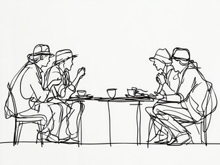 group of people is sitting around table, engaging in lively conversation, filled with laughter and joy, warm gathering