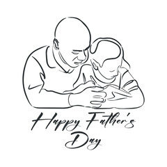 happy fathers day illustration, father and child line art, dad and son sketch design