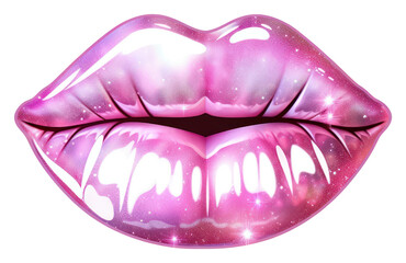 Naklejka premium PNG Pink holographic lips sticker lipstick purple pink.