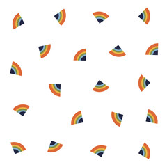 a pattern of rainbows and triangles on a white background