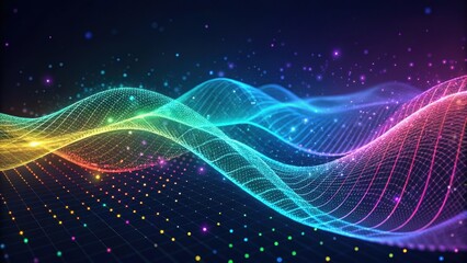 Micro dramatic background A futuristic, holographic sci-fi grid background with vibrant iridescent colors for dramatic visuals. Abstract science cinematic.