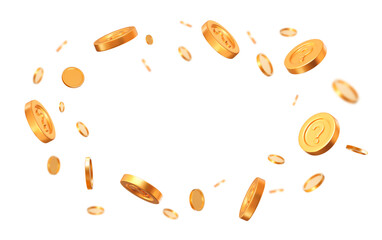 3d flying golden golden question mark coins with different angles. Stock vector illustration on isolated background.