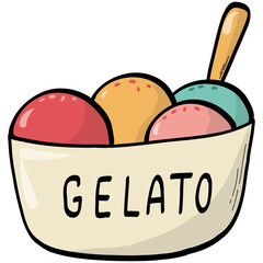 Italian ice cream in a bowl png doodle for stickers, decor, clipart, signs, prints, cards