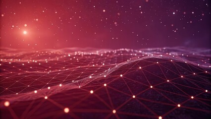 Obraz premium Micro dramatic background Dark purple holographic data network with a micro dramatic background, ideal for science and technology visuals. Abstract science cinematic.