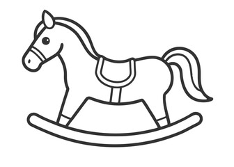 Vintage wooden rocking horse. hand drawn ink sketch of a vintage wooden baby rocking horse Outline vector illustration