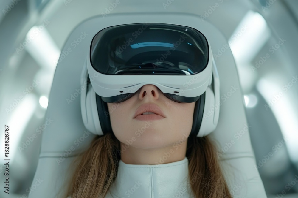 Poster experience of virtual reality in a futuristic environment with advanced technology and immersive aud