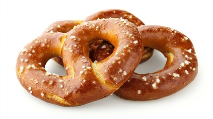 Delicious Golden Brown Pretzels: A Close-Up Shot of Three Salt-Covered Pretzels