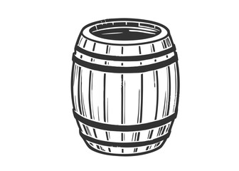 Sketch of a wooden barrel and a wooden barrel.
 Hand drawn wooden cask sketch engraving style vector illustration
