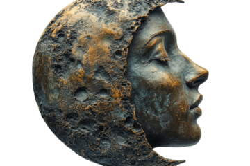 Sculpture of a moon face with a serene expression