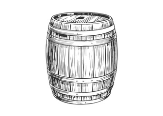 vintage wooden barrels in different foreshortening. Monochrome style. Isolated on white background