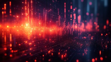 Fototapeta premium red digital abstract, a dynamic display of data streams and glowing particles, suggesting innovation and technology