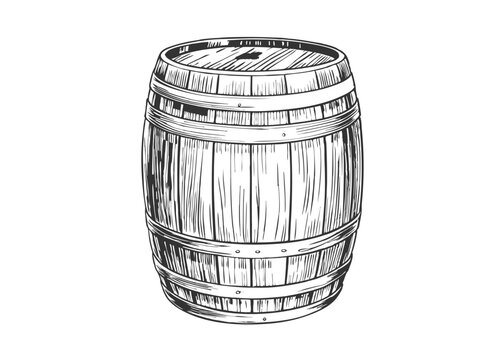vintage wooden barrels in different foreshortening. Monochrome style. Isolated on white background