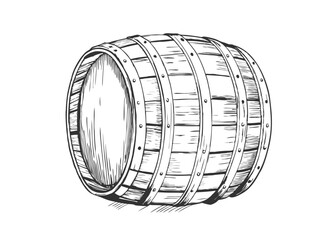 vintage wooden barrels in different foreshortening. Monochrome style. Isolated on white background