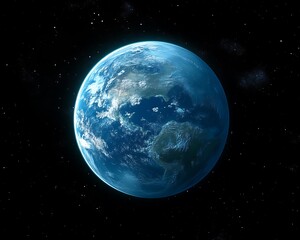 Obraz premium Blue Planet: Earthlike World in Starry Space.