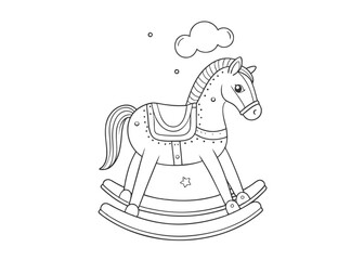A rocking horse toy. Gift. hand drawn ink sketch of a vintage wooden baby rocking horse Outline vector illustration