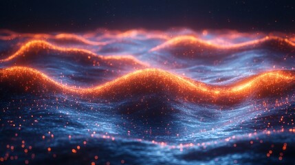 Obraz premium glowing waves with an orange-blue color scheme, creating a magical, abstract landscape