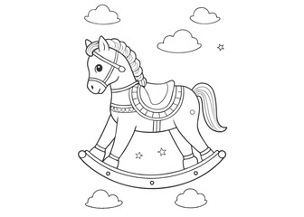 Wooden Rocking Horse Toy Coloring pages Design. Toy Rocking horse vector illustration Toy childhood transparent background
