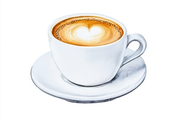 Fototapeta premium Watercolor Painting of a Steaming Cup of Cappuccino on a White Plate