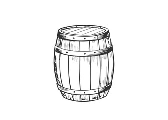 Wooden barrel, black and white drawing of a wooden barrel with a line through