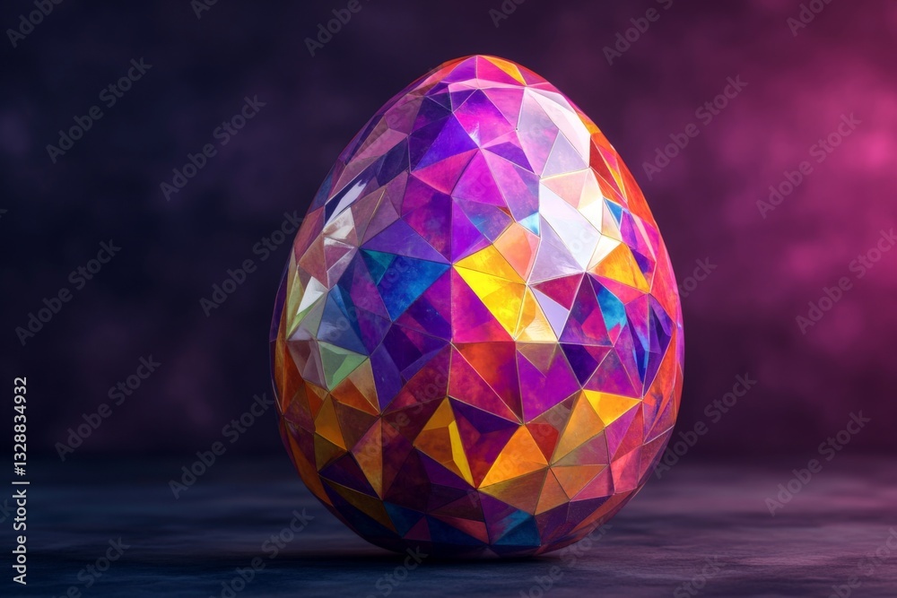 Aufkleber colorful geometric egg design with vibrant patterns and reflections on a dark background