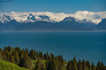 Alaska mountains, glacier, forest, view of Homer spit