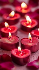 red candle and rose petals