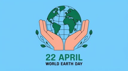 Celebrate Earth Day, April 22, with hands holding the globe, symbolizing environmental protection, sustainability, eco-friendly practices, and global awareness.