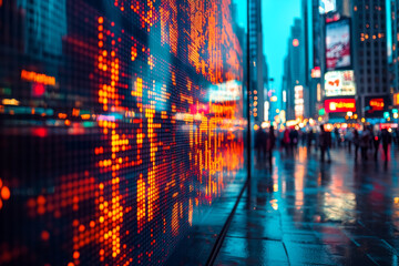 Fototapeta premium vibrant cityscape with glowing digital stock market data