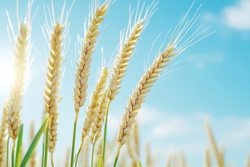 Golden Wheat Field Against Blue Sky in Summertime Agriculture Scene