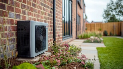 Air source heat pump installed outside a newly developed home