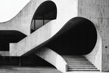 Exterior design architecture details cement curve modern building design black and white