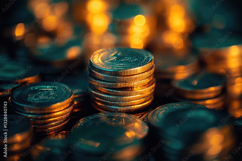 Aufkleber a pile of coins sitting on a table with a clear view